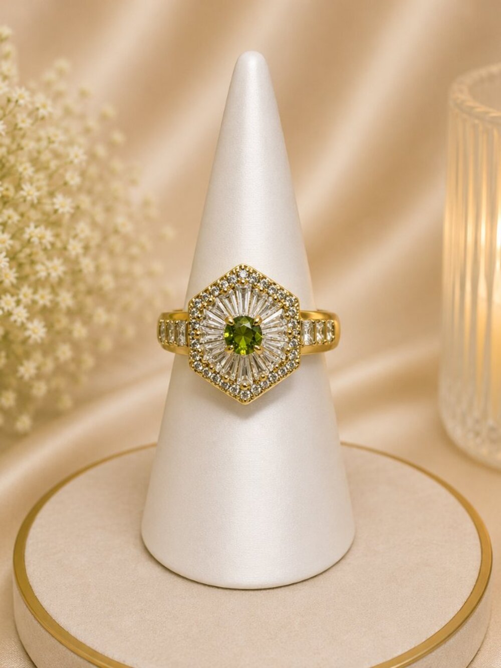 Bomb Party "Mesmerizing Limelight" RG61753 Peridot on Gold Plating Size 9